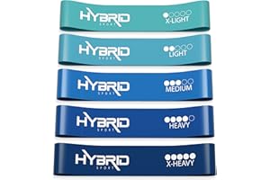 Hybrid Resistance Bands [Set of 5] PREMIUM Skin Friendly | 5 Strength Levels Loop Exercise Bands for Pilates, Training, Physi