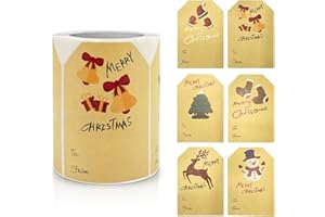 MEITAAT Kraftpapier Weihnachten Geschenkaufkleber 75 * 50 mm Selbstklebende Weihnachten Etiketten Geschenk Namensschild Rollen Zum Beschriften Xmas Kinder Decorations Versiegelung 250 stück（6 Stile）