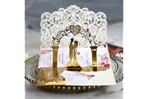 ERBO EBRO Pop Up Karte Hochzeit, Hochzeitskarte Brautpaar 3d mit Weiß Umschlag, Hochzeitskarten für Standesamt & Kirchliche Trauung - Romantische Glückwunschkarte zum Hochzeitstag (Gold)