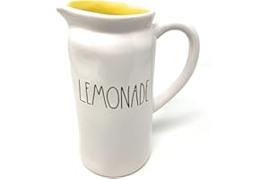 Rae Dunn LEMONADE White Ceramic 42 Ounce Pitcher With Yellow Interior