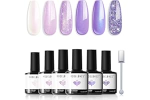 Modelones Lakier do paznokci UV, 6 kolorów, żel do paznokci Cat Eye, biały, fioletowy, brokat, seria Soak Off, francuski manicure "zrób to sam" w domu