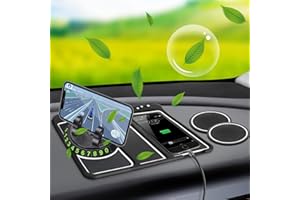 CHARSHIU 4-in-1 rutschfeste Auto Armaturenbrett Handy Halterung mit Leuchtender Telefonnummer, Aromatherapie-Steckplatz Glitzernden Auto Untersetzern, Waschbar Hitzebeständig Klebriges Gel-Pad