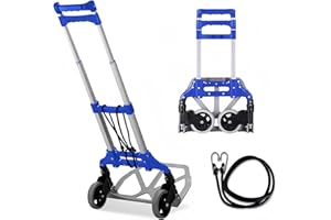 MAXBROTHERS Carrello di Trasporto Pieghevole in Alluminio, con Manico Telescopico 100cm, Ampio Vassoio Antiscivolo, Portata 165lb, 2 Ruote in TPR. Include 1 Cavo Retrattile