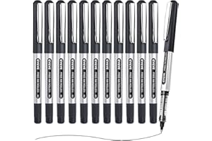EYEYE 0.5mm Black Pens 12 Pack, Extra Fine Point Rollerball Pen Quick Dry, Liquid Ink Pens Fine Point Smooth Writing Pens for Journaling, Note Taking, School, Office Supplies
