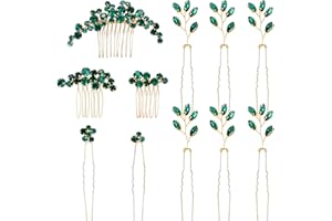 inSowni 11 Pieces Vintage Emerald Green Headpieces Party Prom Wedding Bridal Rhinestone Hair Side Combs Slides+U-shaped Hair Pins Accessories for Brides Bridesmaids Women Girls