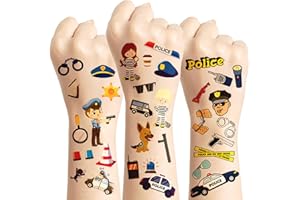 XIONGHONGLONG 10 Blätter Polizei Tattoos für Kinder,Kindertattoos Polizei,Polizeiauto temporäre Tattoos,Mitgebsel Kindergeburtstag Gastgeschenke Party Deko Geburtstag Deko