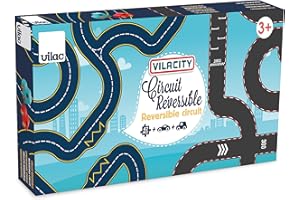 VILAC - Circuit réversible 42 pièces + 2 Voitures - Voiture Miniature en Bois - 42 pièces de Circuit à Assembler + 2 Voitures en Bois - Jeux d'Eveil pour Enfant en Bois - Dès 3 Ans - 2350
