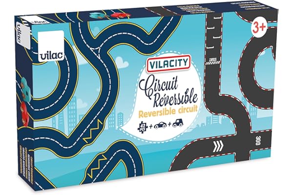VILAC - Circuit réversible 42 pièces + 2 Voitures - Voiture Miniature en Bois - 42 pièces de Circuit à Assembler + 2 Voitures en Bois - Jeux d'Eveil pour Enfant en Bois - Dès 3 Ans - 2350
