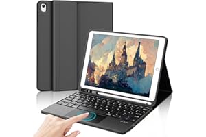 IVEOPPE Funda Teclado para iPad 9/8/7 generacion 10.2"/Air 3 10.5"/Pro 10.5 con Touchpad, Teclado Trackpad Español Ñ QWERTY Bluetooth Desmontable para iPad 2021/2020/2019, Negro