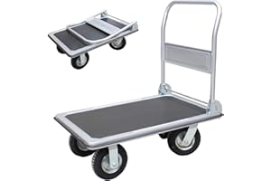 ‎BAUMARKTPLUS Plattformwagen 300 kg luftbereift Transportwagen Handwagen Paketwagen Transporthilfe mit Lenkrollen Transportkarre 22cm XXL Lufträder kugelgelagert 90 x 60 x 96 (L x B x H)