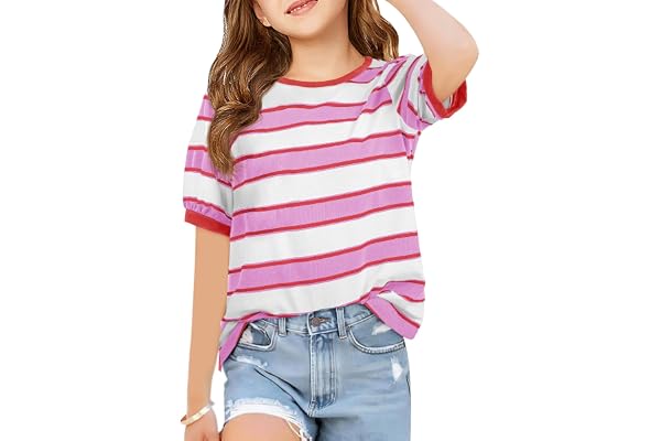 Haloumoning flickor randiga kortärmade t-shirts barn sommar fritid toppar rund hals t-shirts blusar