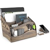 Design OTTO Wavy Masa&uuml;st&uuml; Organizer A4 Kağıt Kalemlikli Evrak Rafı Mini Kitaplık (Ceviz)