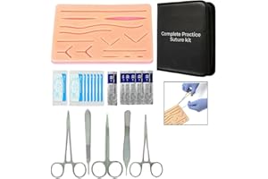 HMH SPORTS Complete Suture Practice Kit For Medical Students, Vets & Nurses for Training And Practice, Reusable True Skin Feel Silicon Suturing Pad With Multiple Precut Wounds And Tool Kit 6 Threads 5 Blades