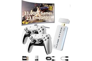 XYELLOWICON Retro Game Console 4K HDMI – 31,000+ Classic Video Games Built-in, Includes 2 Wireless Controllers, Plug & Play TV Stick with 23 Emulators & 128GB Storage