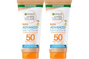 Garnier Ambre Solaire Kids Advanced Sensitive SPF 50+ Latte Solare Protezione Molto Alta Bimbi Ipoallergenico - 2 Flaconi da 50ml