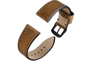 Anbeer Bracelet de montre en cuir millésime, 18mm 20mm 22mm boucle en acier inoxydable, remplacement rapide du bracelet en peau de veau pour hommes et femmes