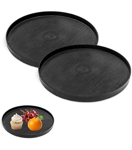 Dioche Houten dienblad, antislip, milieuvriendelijk massief hout, rond, dienblad voor thee, koffie en snacks, anti-vloeistof-overloop, 4 maten: 21, 24, 27, 30 cm, zwart