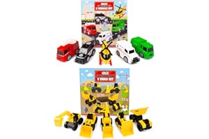 abeec Emergency and Construction Vehicle Toys Bundle - 10-Piece Set Including Ambulance, Fire Engine, Police Car, Helicopter, Bulldozer, Excavator, and More