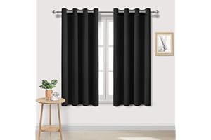 DWCN Black Blackout Curtains for Bedroom - Thermal Insulated Energy Saving Eyelet Window Curtains for Living Room 55 x 69 inch Length, 2 Panels