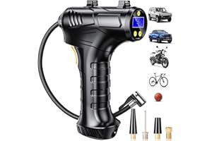 Haquno Compressore d'aria portatile senza fili, 12 V, portatile, 5200 mAh, ricaricabile, 150 psi, pompa ad aria elettrica digitale per auto, con luce LED e 4 ugelli, per auto, moto, bicicletta