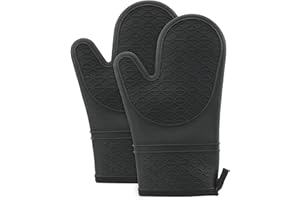 TEKONDA 2 Stück Ofenhandschuhe Hitzebestaendig Schwarz Backofenhandschuhe Silikon Ofenhandschuhe Küchenhandschuhe Silikonhandschuh für Backöfen Pfannen Herde Backblech