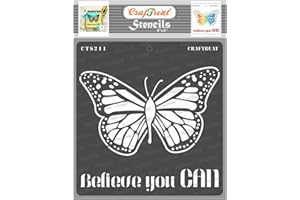 CrafTreat Butterfly Stencils for Painting on Wood, Canvas, Paper, Fabric, Floor, Wall and Tile - Believe You can - 6x6 Inches - Reusable DIY Art and Craft Stencils - Butterfly Stencil Template