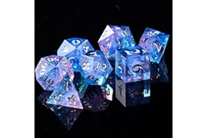 ORUZA 7 PCS Polyhedral DND Dice Resin Sharp Edge D&D Dice Set for Dungeons and Dragons RPG MTG Table Role Playing Games Die D20 D12 D10 D8 D6 D4 D%