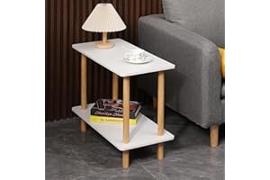 SANERY 2-Tier End Table Corner Table, Small Sofa Side Table for Living Room, White Nightstand Bedside Table for Bedroom, Rectangular Lamp Table Coffee Table with Storage for Home Office Reception Room