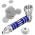 Aluminum Tube Mini Smoking Pipe in Blue, Portable Mini Pipe with 20Pcs Stainless Steel Screen Filters, Metal Pipe Smoking Accessory, Pocket Smoking Pipe as Gift for Father Friends