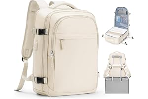 livbote Sac a Dos Voyage Cabine Avion 40x30x20,Sac a Dos de Voyage Bagage a Main Imperméable Travel Backpack avec Compartiment à Chaussures Et Poche Humide Beige