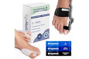 YogaMedic Zestaw do korekty haluksów – regulowany korektor haluksów, szyna haluksowa i taśmy oporowe, 6-pak łagodzenia bólu palucha koślawego na dzień i noc, separator palców dla mężczyzn i kobiet