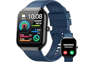 JUGEMAN Montre Connectée Homme Femme, 1.96" Montre Connectee avec Appel Bluetooth,113+Sportifs Montre Sport Cardiofrequencemètre/Moniteur Sommeil/Podometre Smartwatch,Montre Intelligente pour Android iOS,Bleu