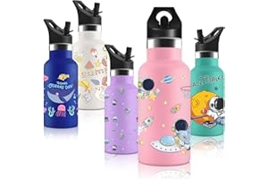 VIKASTAR Vikaster Botella agua Acero Inoxidable con Tapa de Popote y asa, Botella Agua Niños 350ml, Botella Termica Reutilizable, Sin BPA, para Adultos, Niños, Escuela, Ciclismo, Gym, Deportiva