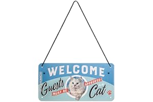 NOSTALGIC-ART Nostalgic Art 28027 Welcome Guests Cat | retro haengeschild | Vintage Decorazione da parete | porta scudo di |metall | 10 x 20 cm, Multicolore, 10 x 20 x 0.1 cm