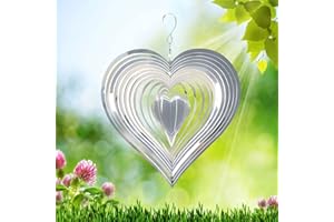 QKTYB Girandole a vento in acciaio inossidabile a forma di cuore 3D in metallo da appendere per interni ed esterni, sculture a vento in metallo e filatori per giardino, cortile, balcone, decorazione