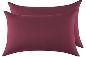 POLIGINO Federe Cuscini Letto Matrimoniale Cotone 50x80 cm 2 PCS, Set 2 Federe Certificato Oeko-TEX in Premium Cotone 110GSM, Morbida e Traspirante, Ipoallergenica -Bordeaux