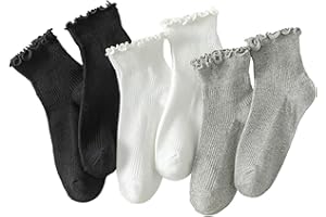 Nayyana Lot de 3 paires de chaussettes à volants pour femme - Manchette pivotante à volants - Décontractées - Chaussettes à volants mignonnes - Respirantes - Chaussettes à volants cool - Pour filles