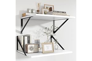 ‎FEIHORRM Feihorrm Regal Wand, Wandregal 2er Set mit Metall Halterung, Weiß Schweberegal, Tief 30 cm, Breit 40 cm Wandboard, Wandregal Holz für Wohnzimmer, Badezimmer, Küche, Weiß, 40 x 30 x 15 cm