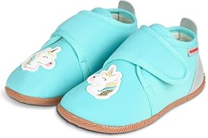 Giesswein Hausschuhe Mädchen Schönsee - Slim Fit Kinderhausschuhe aus Baumwolle mit Einhorn Motiv & Klettverschluss