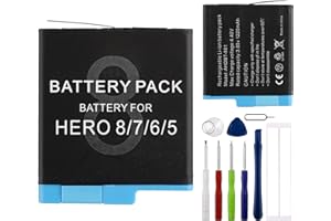 E-yiiviil AHDBT-801 akumulator zastępczy 1250 mAh/3,85 V kompatybilny z GoPro Hero 8/7/6/5/Black 2018 z narzędziami