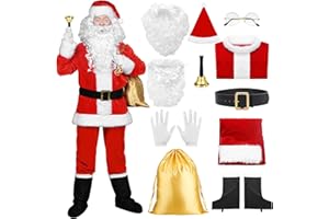 Joyesplay Weihnachtsmannkostüm für Erwachsene 11-teilig,Luxuriöses Herren Weihnachtsmann Outfit Weihnachtsmannanzug mit Jacke und Hose,Weihnachtsfeier Cosplay Set