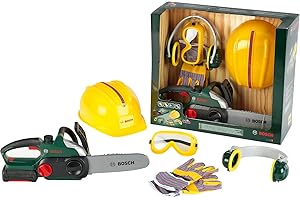 Theo Klein 8532 Bosch Chainsaw I with Battery - Powered Sawing Noises and Flashing Light I Protective Equipment Included I Toy for Children Aged 3 Years and up