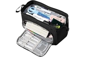 Diboniur Astuccio Scuola, Astucci Portamatite Grande, Astuccio Scuola Media, Astuccio Matite 3 Scomparti Bambina Ragazzo, Astuccio Aesthetic Organizzatore Cancelleria (Nero)