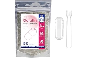 ATLEMISME Empty Capsules Size 000 1000 Count,Clear Empty Gelatin Capsules Kosher,Halal and Non GMO Certified for DIY Supplements.Hypoallergenic Gel Capsules Empty with 2 Spoons,Adapted to The Capsule Filler