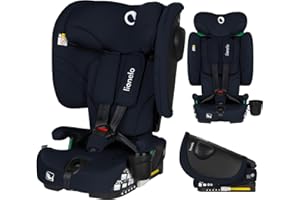 LIONELO NELLY I-SIZE Składany Fotelik Samochodowy Dziecięcy 76-150 cm (Ok. 15 mies.-12 lat) Grupa 1 2 3 Montaż Tył ISOFIX i Pas TT, Ochrona Boczna, Regulacja Zagłówka i Oparcia (Granatowy)