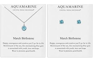 Philip Jones Set collana e orecchini con pietra portafortuna di marzo (acquamarina) creato con cristalli Zircondia®