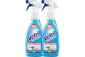Vetril - Detergente Spray Vetri e Superfici con Ammoniaca, Azione Sgrassante e Brillantezza Senza Aloni, 650 ml x 2 Pezzi
