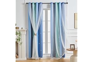 NETMEO Girls Blackout Curtains, Girls Princess Curtains Children's Bedroom Windows, Darkening Curtains, Princess Bedroom Accessories (Blue Green Gray, W52×L42×1P)