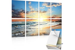 TONOR 8-pakowy artystyczny panel akustyczny, samoprzylepne panele ścienne, panele dźwiękochłonne 15 * 12 * 0,35 cala, dekoracyjne panele dźwiękochłonne, obróbka akustyczna do studia nagrań, Plaża