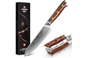 XINZUO Acero Damasco Cuchillo Universal 13.3cm, Cuchillo para Pelar Profesional Cuchillo de Fruta Cuchillos de Cocina Multifuncionales con Ergonómico Mango de Madera de Rosa- Yu Serie